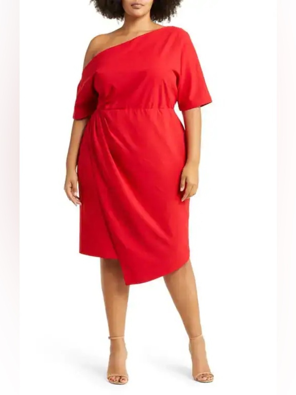 11 HONORE Adeline Red One-Shoulder Asymmetrical Sheath Knee Dress Size 16